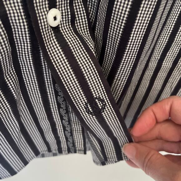 Bugatchi Uomo Dot Stripe Button Up Black Mens Shirt Sz XL Long Sleeve Contrast - Picture 5 of 12